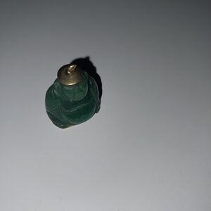 Green Jade Buddha in 14K Yellow Gold Pendant/ Charm